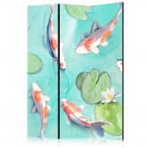 Paravent, Raumteiler freistehend, Trennwand - Spectacular Koi Fish in Crystal Water: Lilies 