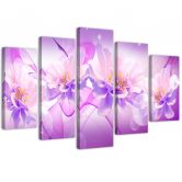 Leinwandbild 5 teilig, Violette Blumen Natur 