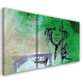 3-delige canvas print, vrouw abstractie groen 