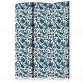 Paravent, Raumteiler freistehend, Trennwand - Rose Vines - Monochromatic Blue Birds Resting Among Roses 