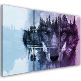 Leinwandbild 3-teilig, Wolf Tiere Wald Violett 