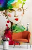 Fototapete, Frau mit roten Lippen Aquarell 