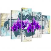 5 stuk canvas print, orchideeën violette abstractie 