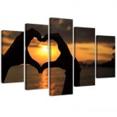 Wandbild 5-teilig, Hände zu einem Herz geformt Sonnenuntergäng 