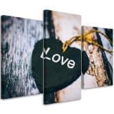 Leinwandbild 3-teilig, Love Herz Retro Vintage  