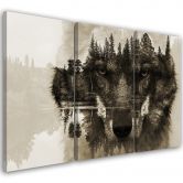 Leinwandbild 3-teilig, Wolf Tiere Schwarz Weiß 