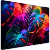 Leinwandbild, Monstera-Blätter in Neonfarben 