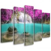 Leinwandbild 5 teilig, Wasserfall-See-Landschaft 