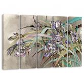 Leinwandbild 5 teilig, Iris Blumen im Wind 