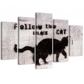 Leinwandbild 5 teilig, Schwarze Katze Textur Beton 