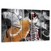 Leinwandbild 5 teilig, Geisha mit einem Fan 