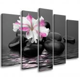 Leinwandbild 5 teilig, Steine Rosa Blume Zen 