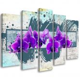 Leinwandbild 5 teilig, Lila Orchidee Blumen 