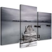 Leinwandbild 3-teilig, Steg See Natur Grau 