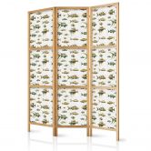 Japanischer Paravent, Raumteiler freistehend, Trennwand - Fish in Beige Tones Presented in Vintage Style 