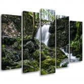 Leinwandbild 5 teilig, Wasserfall Wald Felsen 
