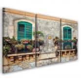 Leinwandbild 3-teilig, Straße Italien Fenster Blumen 