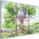 Leinwandbild 3 teilig, Weiße Kaninchen Hütte auf dem Baum 
