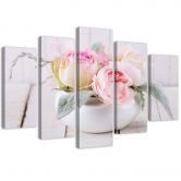 Leinwandbild 5 teilig, Rosen Vase Natur Blumen 