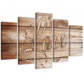Leinwandbild 5 teilig, Liebe Holz Vintage Braun 
