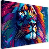 Leinwandbild, Bunte Neon Löwe Abstraktion 