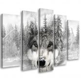5-delige canvasprint, Wolf Forest Nature Grey 