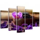 Leinwandbild 5 teilig, Orchideen-Zen-Spa-Steine 