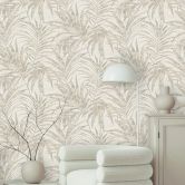 Vliestapete mit schimmerndem und strukturiertem Blattmotiv weiß, grau, beige Floral 
