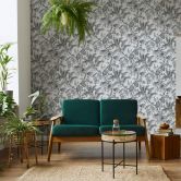 Vliestapete mit Pflanzen im Dschungel-Style weiß, schwarz Floral 