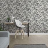 Vliestapete mit Pflanzen im Dschungel-Style beige, schwarz Floral 