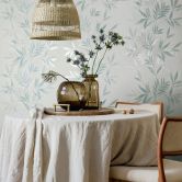 Vliestapete in weiß, grün Blattmotiv Blätteroptik Floral Natur  