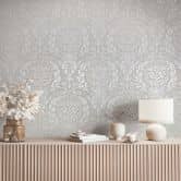Vliestapete Ornament Floral Natur in Grau Beige 