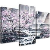 Leinwandbild 3-teilig, Japan Kirschblüte Rosa Natur 