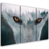 3-delige canvas print, Wolf Bos Mist Natuur Bomen 