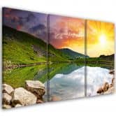 Leinwandbild 3-teilig, Sonnenuntergang Landschaft See 