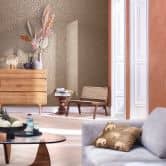 Vliestapete mit glänzendem Gitter Motiv beige, rot Struktur 