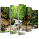 Leinwandbild 5 teilig, Wasserfall Wald Bach Natur 
