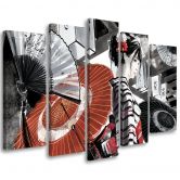 Leinwandbild 5 teilig, Geisha mit einem Fan 