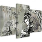 Leinwandbild 3 teilig, Geisha und Bambus 