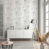 Vliestapete Blätter Floral Natur matt in Weiß Grau 