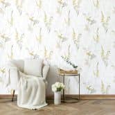 Vliestapete Blumen, Blätter Floral Natur matt in Weiß Gelb 