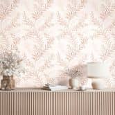 Non-woven wallpaper leaves floral nature matt in white pink beige 