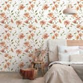 Vliestapete Blumen, Blätter Floral Natur matt in Weiß Orange 