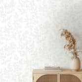 Vliesbehang bladeren bloem natuur mat in wit groen 