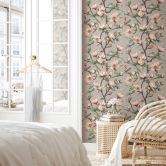Vliestapete Äste, Blumen Floral Natur matt in Grau Braun Grün 