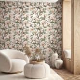 Vliesbehang takken, bloemen bloemen natuur mat in beige bruin groen 