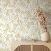 Vliesbehang bladeren bloem natuur mat in wit 