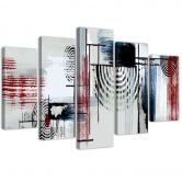 Leinwandbild 5 teilig, Abstrakt Rot Grau 