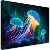 Leinwandbild, Neon-Qualle unter Wasser 
