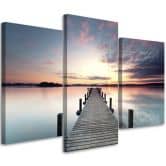 Leinwandbild 3-teilig, Steg See Sonnenuntergang 